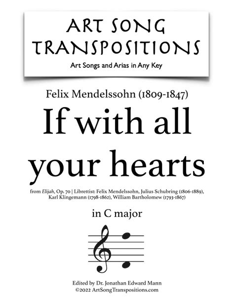 MENDELSSOHN: If With All Your Hearts (transposed To C Major)